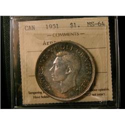 1951 $1 Arnp ICCS MS64.  Attractive speckled shade.