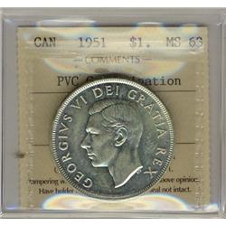 1951 $1 ICCS MS63 PVC Contamination