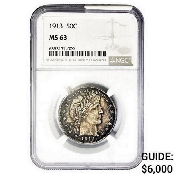 1913 Barber Half Dollar NGC MS63