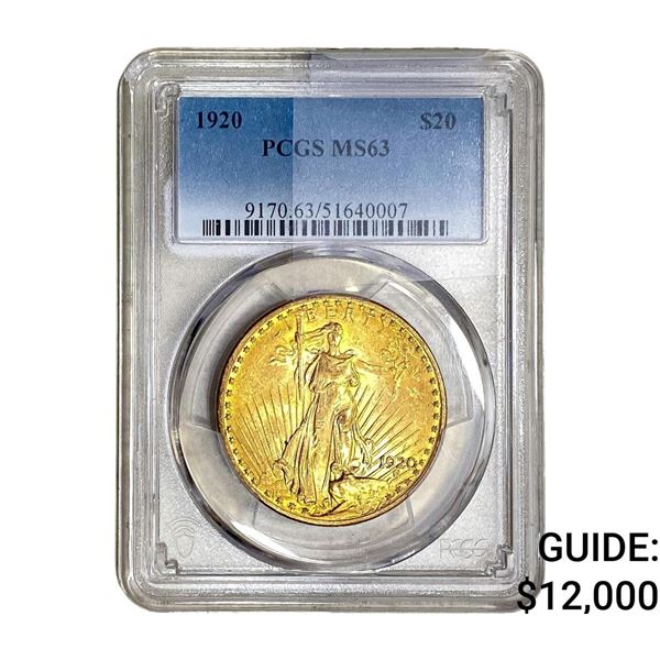 1920 $20 Gold Double Eagle PCGS MS63