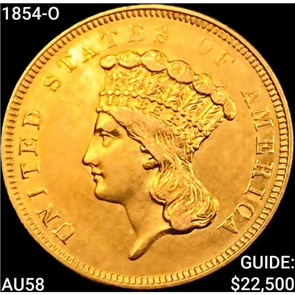1854-O $3 Gold Piece CHOICE AU