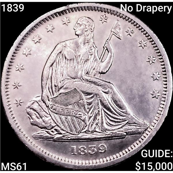 1839 No Drapery Seated Liberty Half Dollar UNCIRCULATED