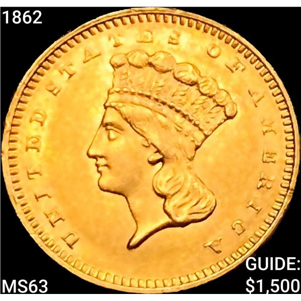 1862 Rare Gold Dollar CHOICE BU