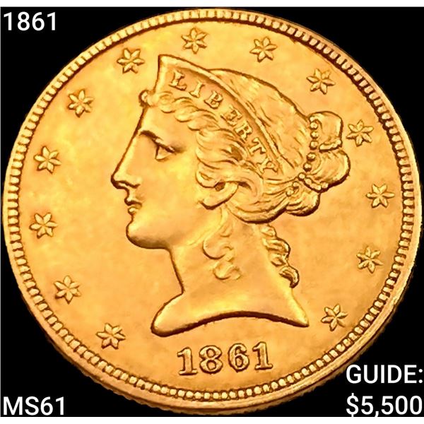1861 $5 Gold Half Eagle UNCIRCULATED