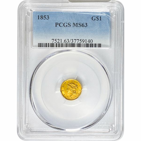 1853 Rare Gold Dollar PCGS MS63