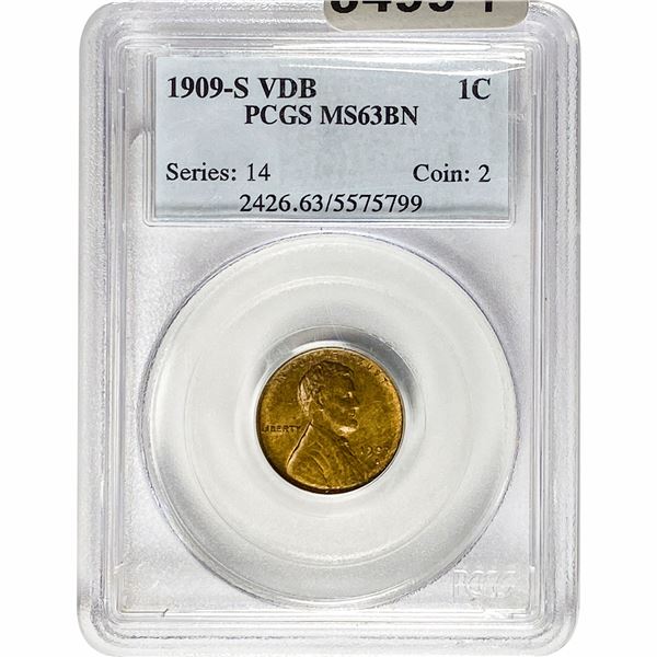 1909-S VDB Wheat Cent PCGS MS63 BN