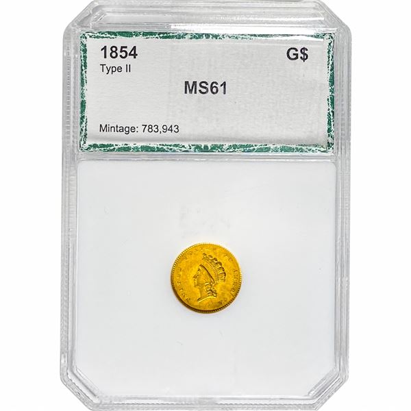 1854 Rare Gold Dollar PCI MS61