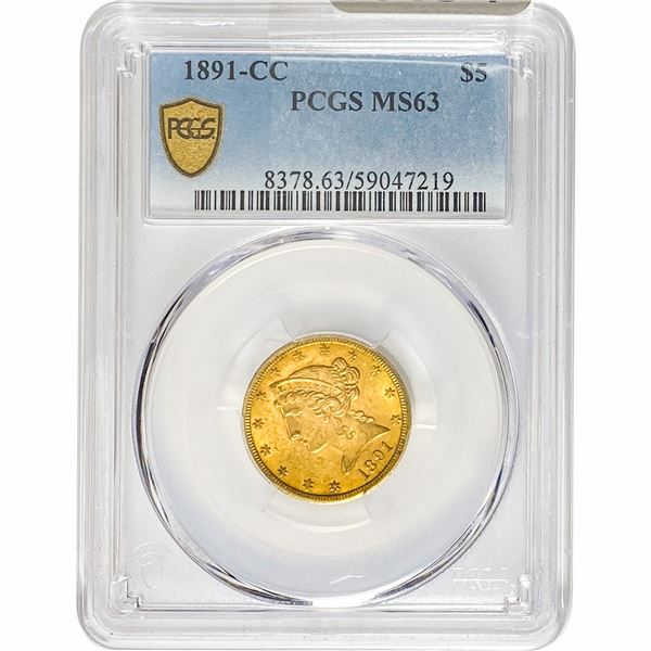 1891-CC $5 Gold Half Eagle PCGS MS63