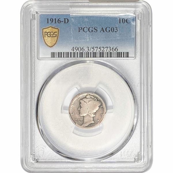 1916-D Mercury Silver Dime PCGS AG03