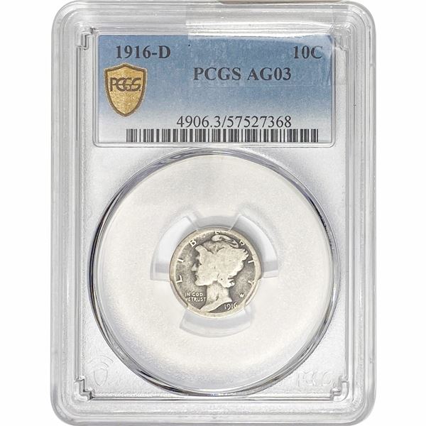 1916-D Mercury Silver Dime PCGS AG03
