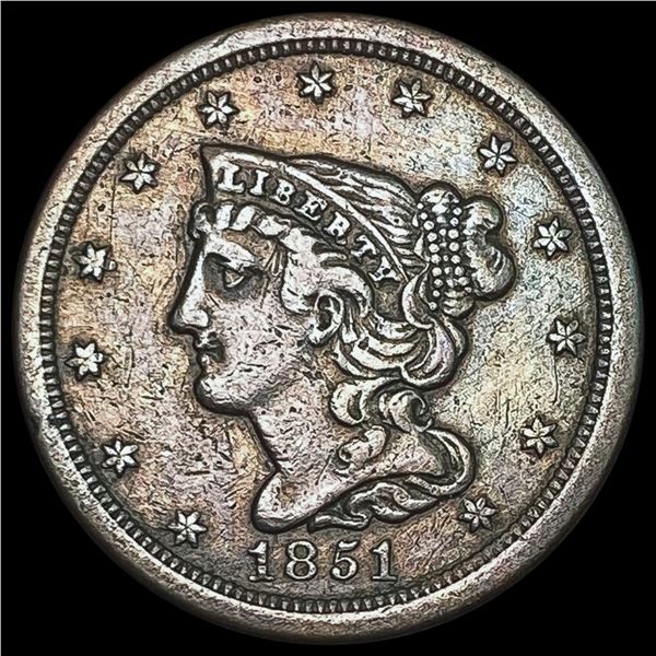 1851 Braided Hair Half Cent CLOSELY UNCIRCULATED