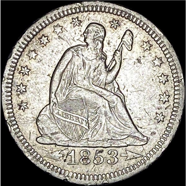 1853 Arrows/Rays Seated Liberty Quarter NEARLY UNCIRCULATED