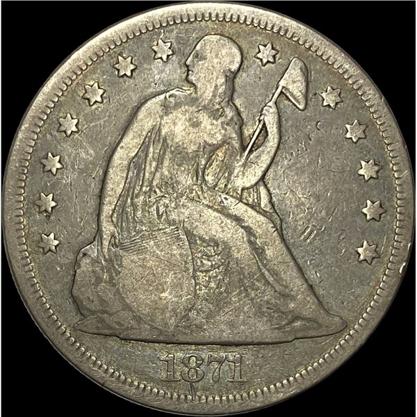 1871 Silver Seated Liberty Dollar LIGHTLY CIRCULATED