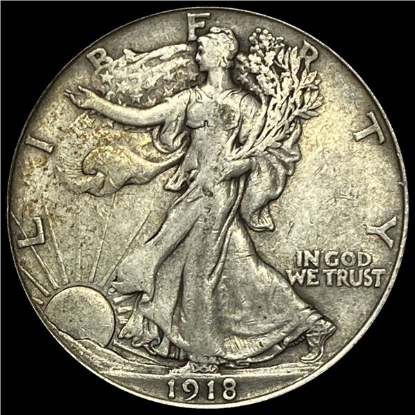 1918-D Silver Half Dollar Walking Liberty LIGHTLY CIRCULATED