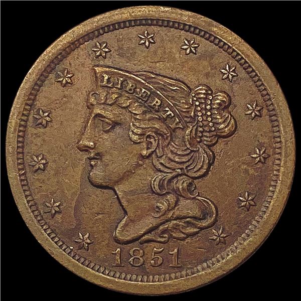 1851 Braided Hair Half Cent CLOSELY UNCIRCULATED