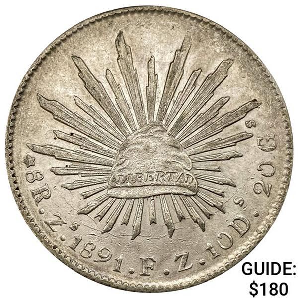 1891Zs FZ Mexico Silver 8 Reales CHOICE AU