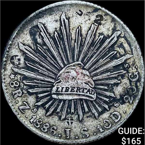 1886Zs IS Mexico Silver 8 Reales Chopmarked NEARLY UNCIRCULATED