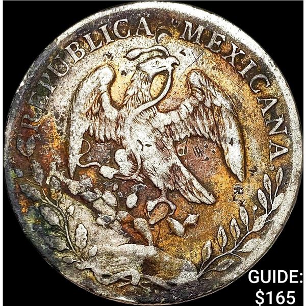 1892Mo AM Mexico Silver 8 Reales Cap and Rays NEARLY UNCIRCULATED