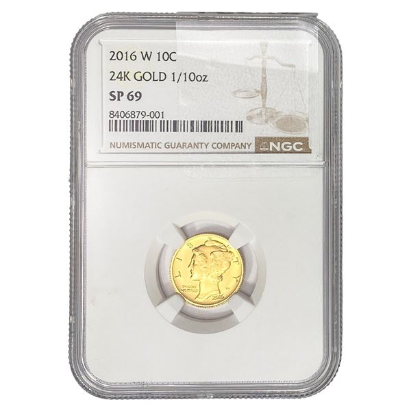 2016-W 24k 1/10oz Mercury Dime NGC SP69