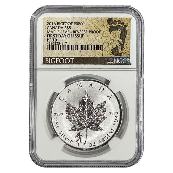 2016 1oz Silver Maple Leaf Bigfoot Privy NGC PF70