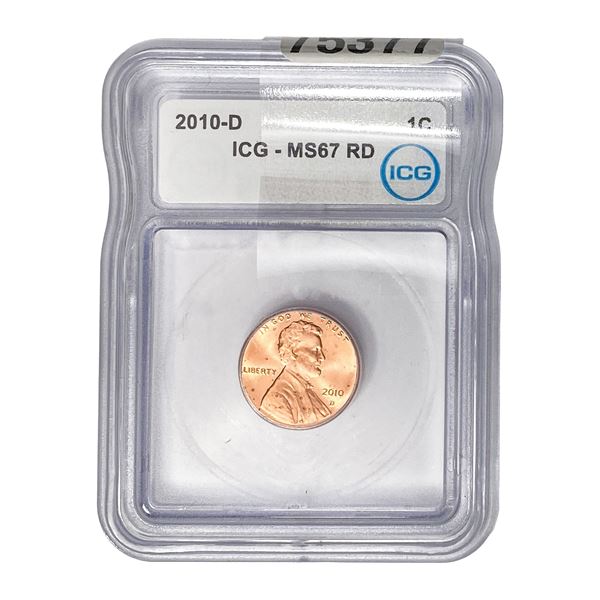 2010-D Lincoln Shield Cent ICG MS67 RD