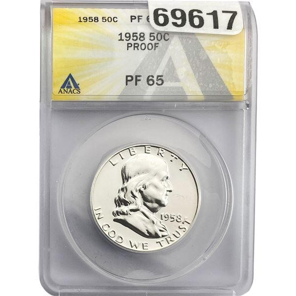 1958 Franklin Half Dollar ANACS PF65 Proof