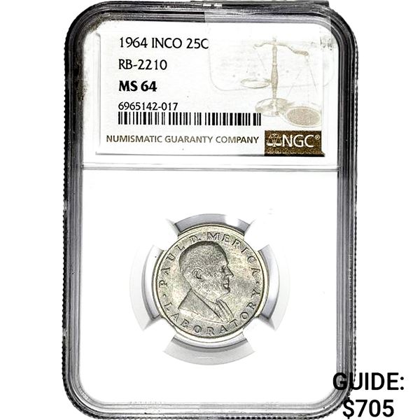 1964 Paul D. Merica Laboratory 25C NGC MS64 RB