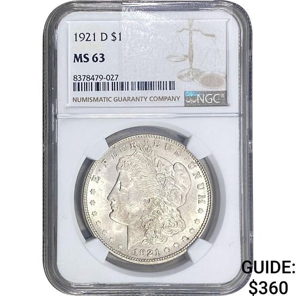 1921-D Morgan Silver Dollar NGC MS63