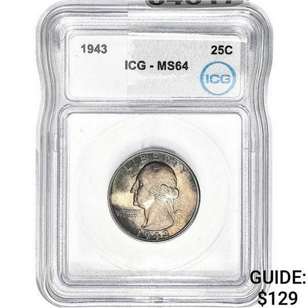 1943 Washington Silver Quarter ICG MS64