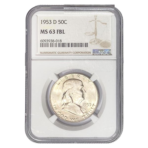1953-D Franklin Half Dollar NGC MS63 FBL