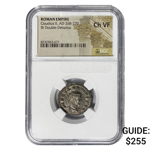 Roman Claudius II, AD 268-270 BI Dbl-Denarius NGC