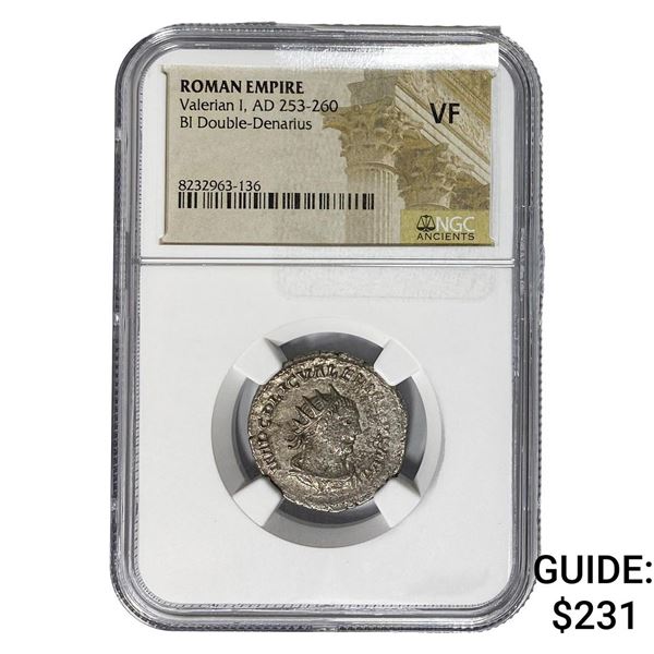 Roman Valerian I, AD 253-260 BI Dbl-Denarius NGC