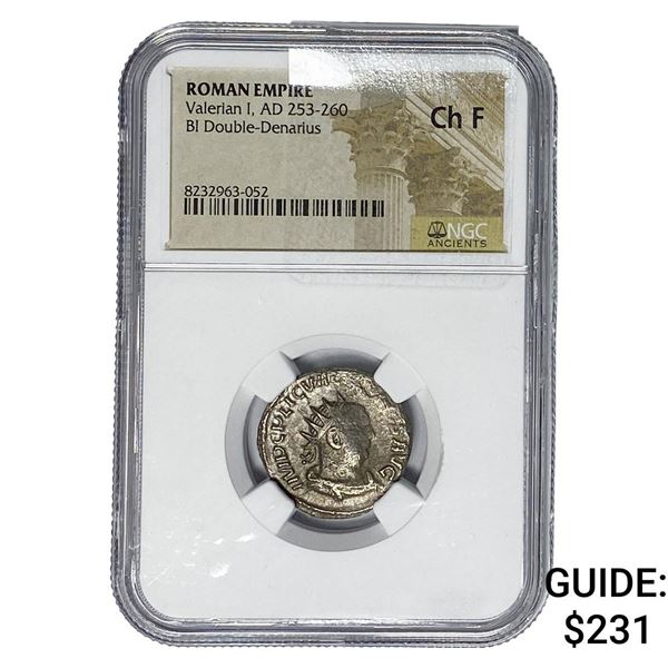 Roman Valerian I, AD 253-260 BI Dbl-Denarius NGC