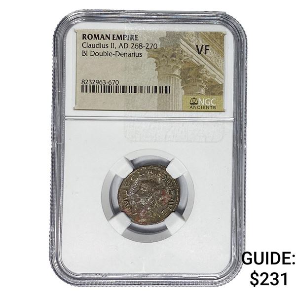 Roman Claudius II, AD 268-270 BI Dbl-Denarius NGC