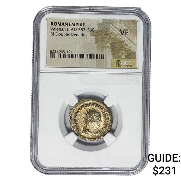 Roman Valerian I, AD 253-260 BI Dbl-Denarius NGC