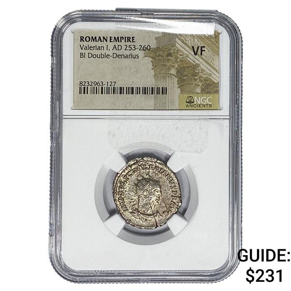 Roman Valerian I, AD 253-260 BI Dbl-Denarius NGC