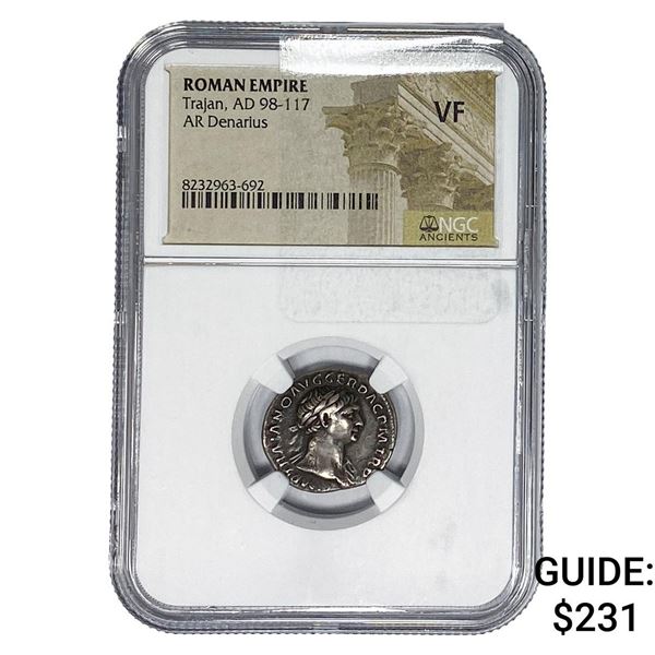 Roman Trajan, AD 98-117 Silver Denarius NGC VF