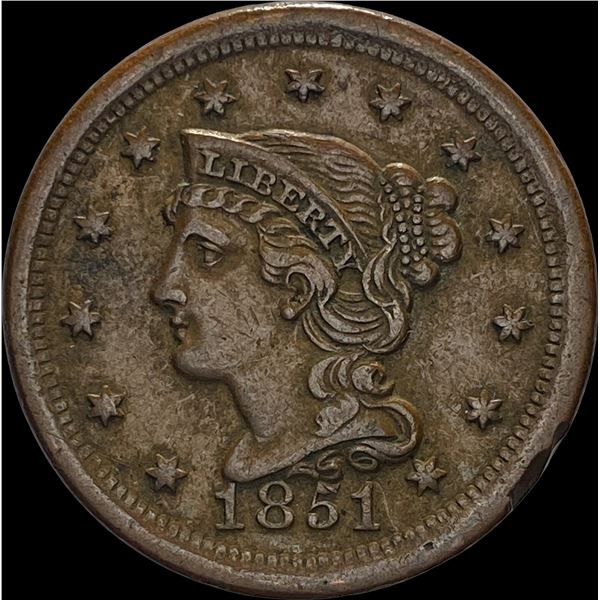 1851 Braided Hair Large Cent HIGH GRADE