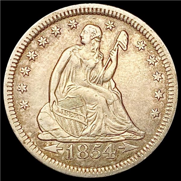 1854-O Arrows Seated Liberty Quarter CHOICE AU