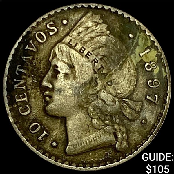 1897 Dominican Rep Silver 10 Centiaos NEARLY UNCIRCULATED