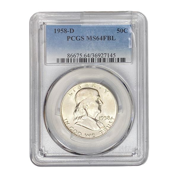 1958-D Franklin Half Dollar PCGS MS64 FBL