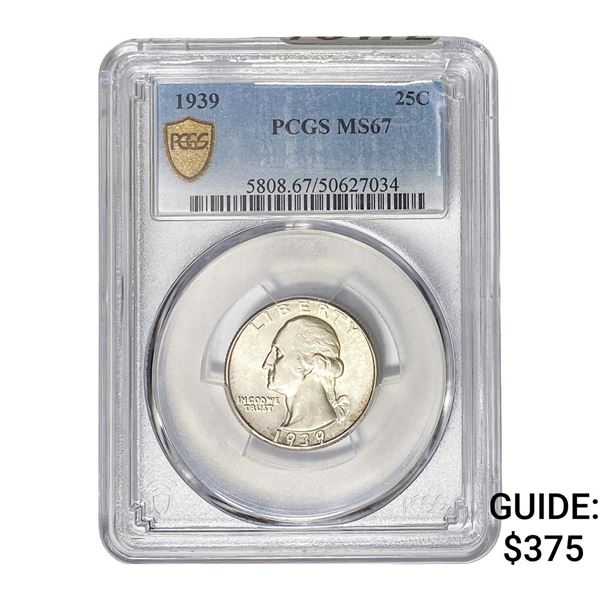1939 Washington Silver Quarter PCGS MS67