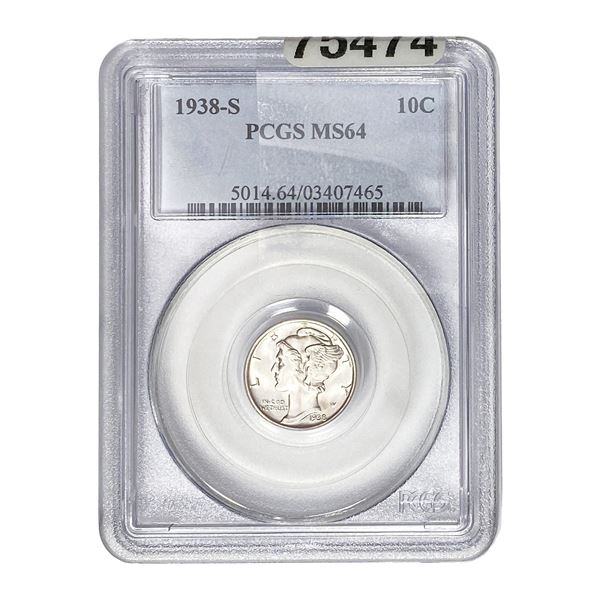 1938-S Mercury Silver Dime PCGS MS64