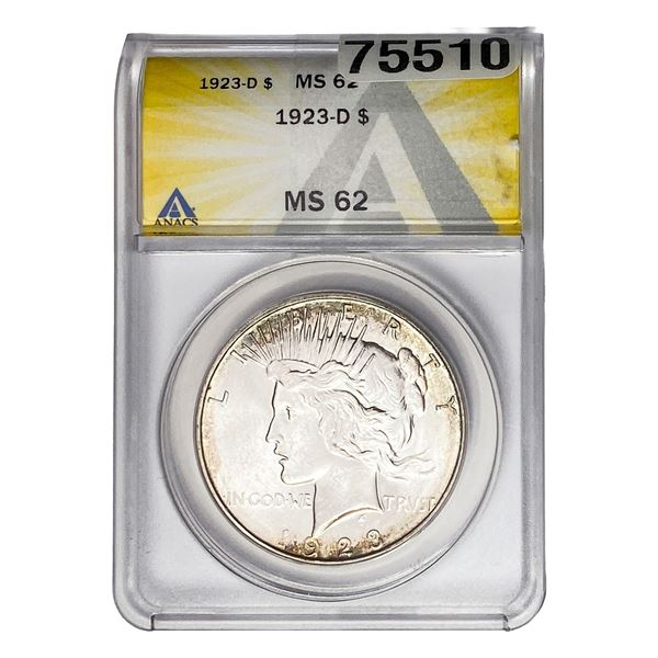 1923-D Silver Peace Dollar ANACS MS62
