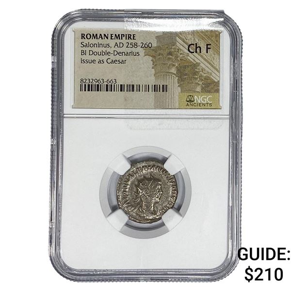 Roman Saloninus, AD 258-260 BI Dbl-Denarius NGC