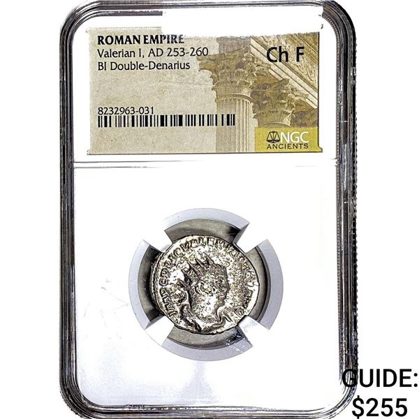 Roman Valerian I, AD 253-260 BI Dbl-Denarius NGC