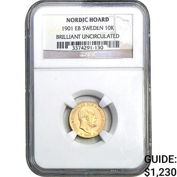 1901 EB Sweden 10K Gold NGC UNC