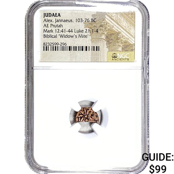 Judaea Alex, Jannaeus 103-76 BC Bronze Purtah NGC