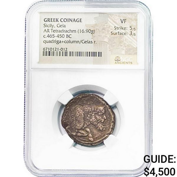 c.465-450 BC Greek Sicily, Gela Silver Tetradrachm