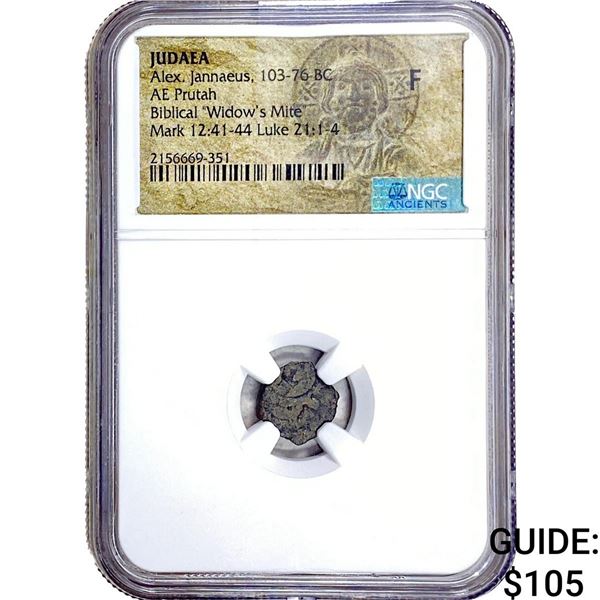 Judaea Alex, Jannaeus 103-76 BC Bronze Purtah NGC F